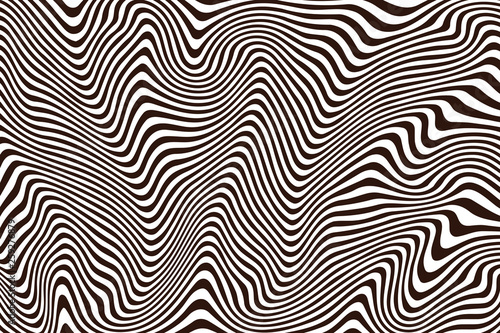 Striped curved pattern. Bown and white stripes. Optical illusion. Abstract background. Vector illustration