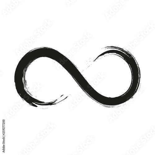 Grunge infinity symbol. Hand painted with black paint. Grunge brush stroke. Modern eternity icon. Graphic design element. Infinite possibilities, endless process. Vector illustration.