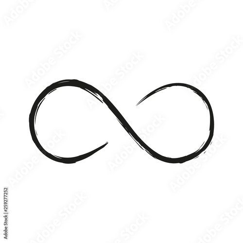 Grunge infinity symbol. Hand painted with black paint. Grunge brush stroke. Modern eternity icon. Graphic design element. Infinite possibilities, endless process. Vector illustration.