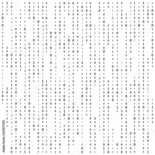 Binary code zero one matrix white background. banner, pattern, wallpaper. Vector illustration.