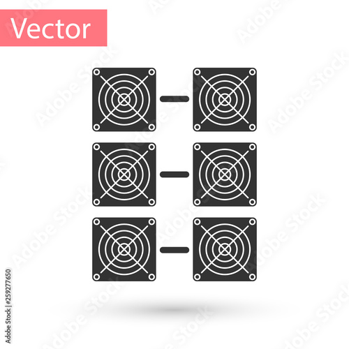 Grey Mining farm icon isolated on white background. Cryptocurrency mining, blockchain technology, bitcoin, digital money market, cryptocoin wallet. Vector Illustration