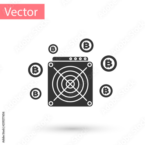 Grey ASIC Miner icon isolated on white background. Cryptocurrency mining equipment and hardware. Application specific integrated circuit. Vector Illustration