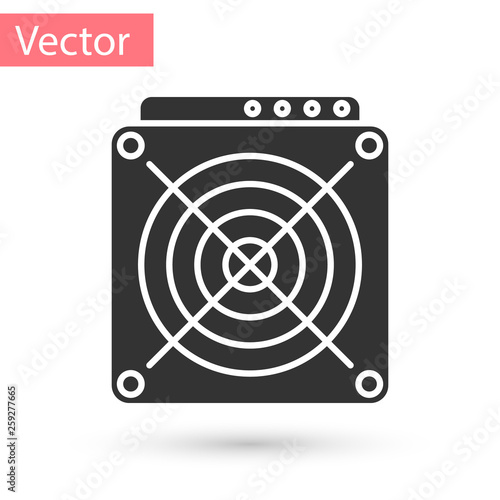 Grey ASIC Miner icon isolated on white background. Cryptocurrency mining equipment and hardware. Application specific integrated circuit. Vector Illustration