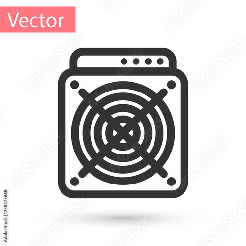 Grey ASIC Miner icon isolated on white background. Cryptocurrency mining equipment and hardware. Application specific integrated circuit. Vector Illustration