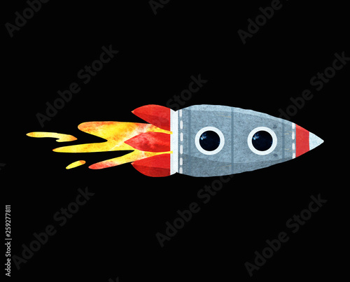 children's watercolor illustration of a rocket