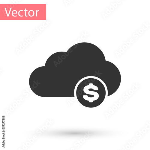 Grey Cryptocurrency cloud mining icon isolated on white background. Blockchain technology, bitcoin, digital money market, cryptocoin wallet. Vector Illustration