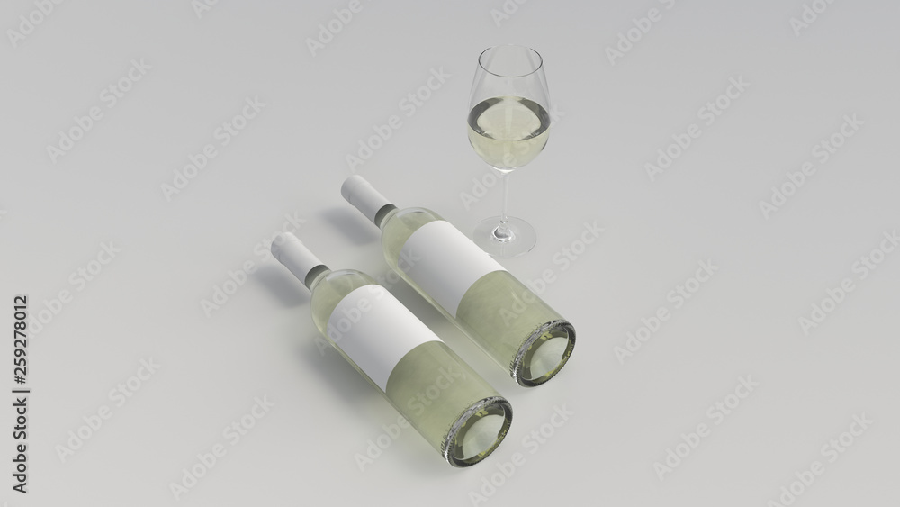 Mockup of two bottles of white wine with glass Mockup of two bottles of white wine with glass