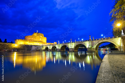 Photography Mausoleum of Hadrian or Castel Sant'Angelo and bridge in Rome, Italy