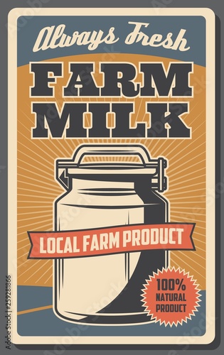 Farm milk from cow. Dairy food, organic farming