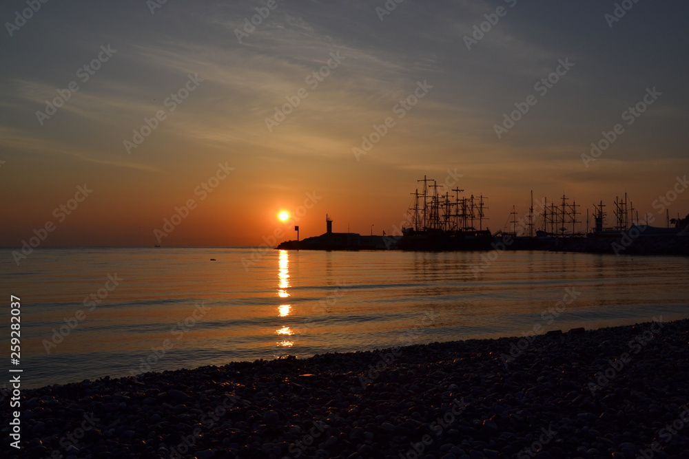Amazing sunrise on the Mediterranean coast