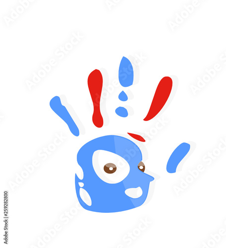 Empreinte de la main bleu, blanc, rouge