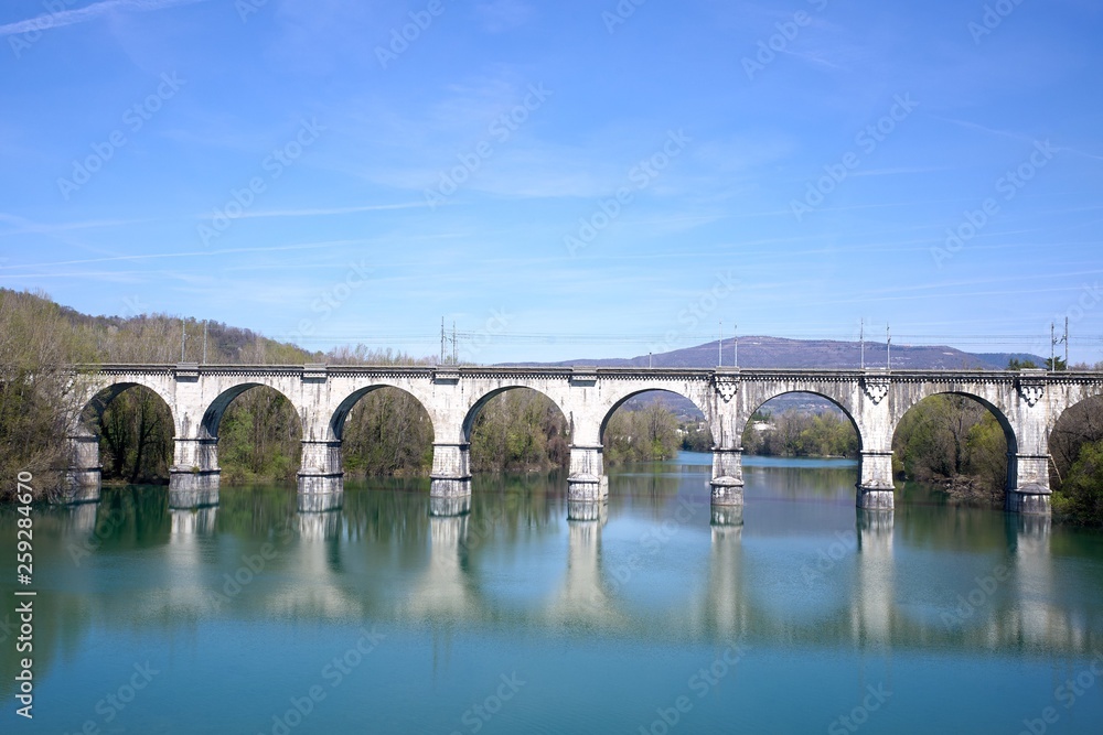 Train bridge on the river Soca Gorizia 