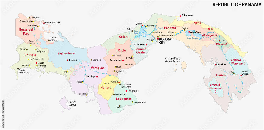 panama administrative and political vector map