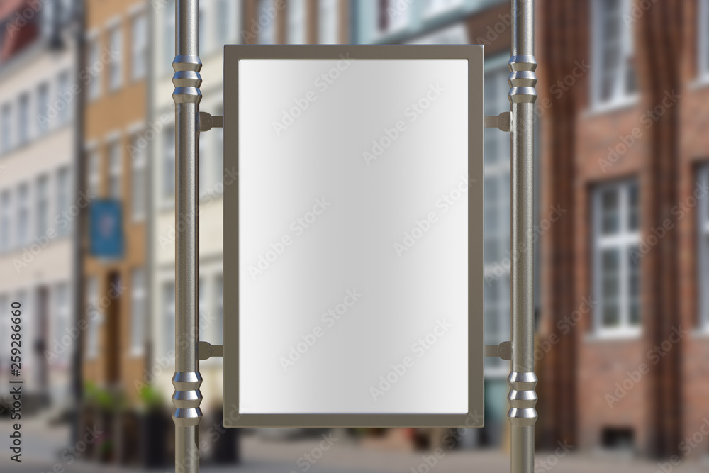 3D rendering of blank billboard (empty advertisement) with city background. Empty mockup template 3D rendering of blank billboard (empty advertisement) with city background. Empty mockup template