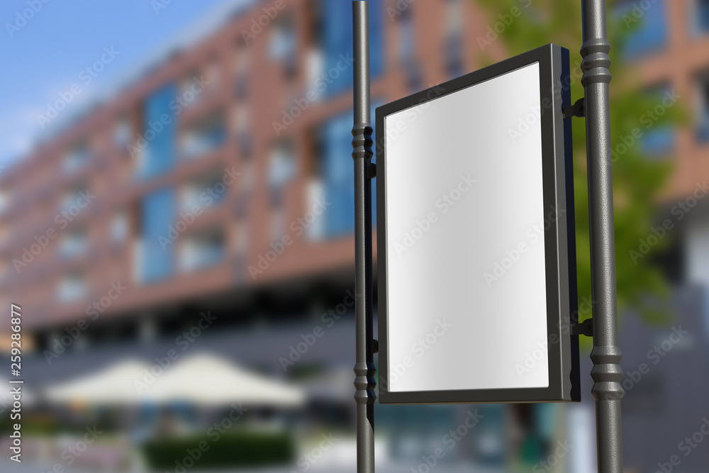 3D rendering of blank billboard (empty advertisement) with city background. Empty mockup template 3D rendering of blank billboard (empty advertisement) with city background. Empty mockup template