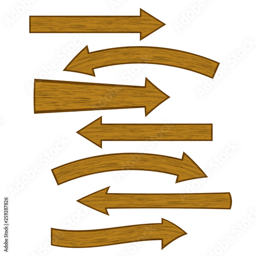Set of Different Wooden Arrows Isolated on White Background
