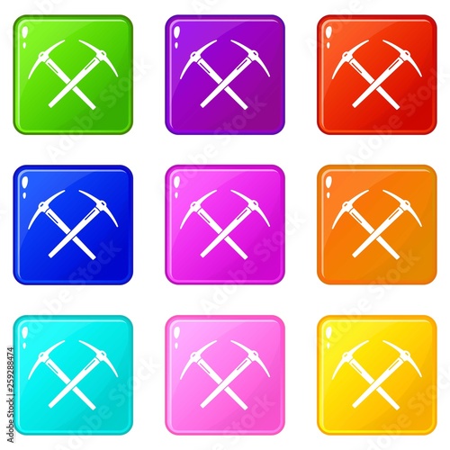 Mining pickaxe icons set 9 color collection isolated on white for any design photo