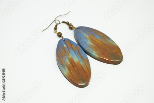 Exclusive boho style earrings of polymer clay with gradient. Handmade jewelry.