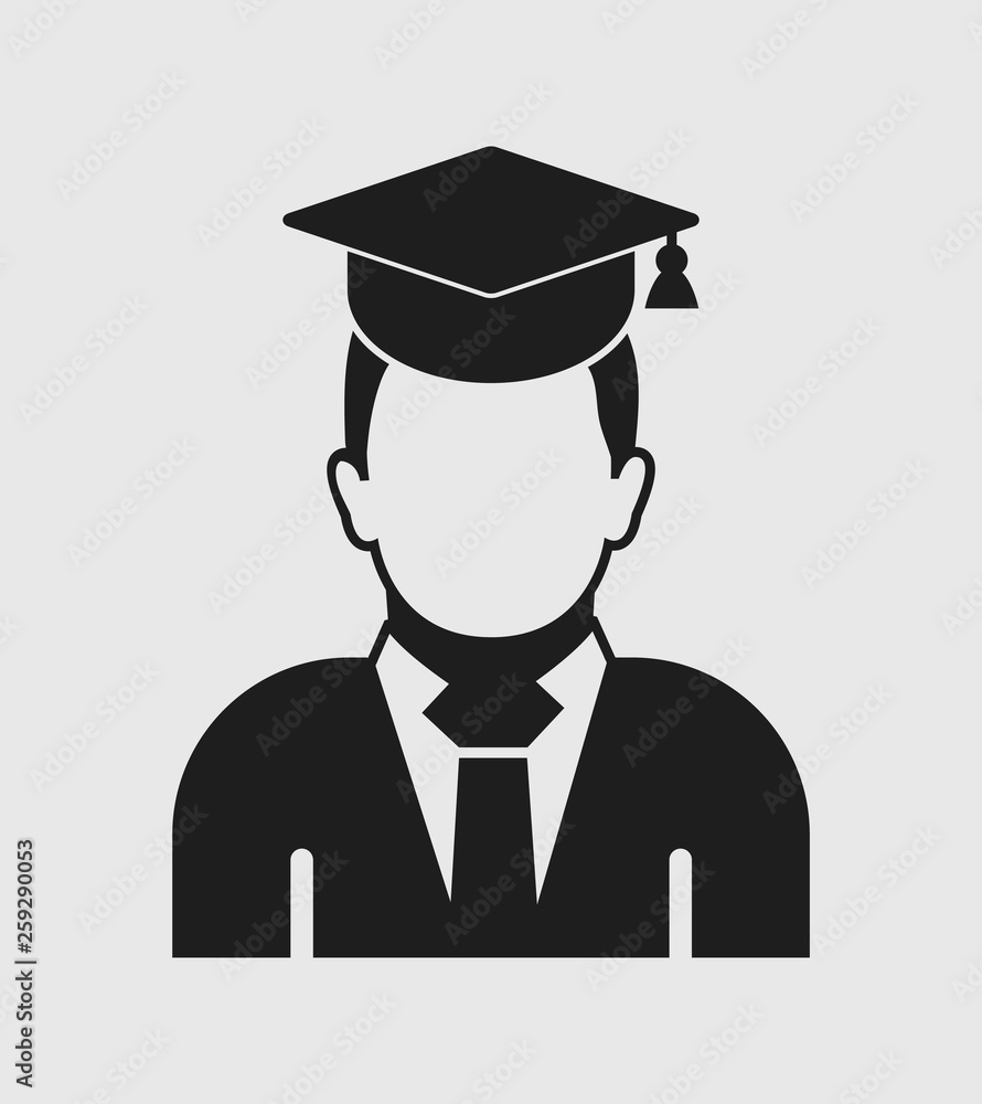 Male graduate student icon with gown and cap. Flat style vector EPS. Male graduate student icon with gown and cap. Flat style vector EPS.