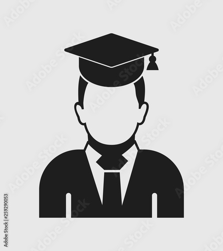 Male graduate student icon with gown and cap. Flat style vector EPS.