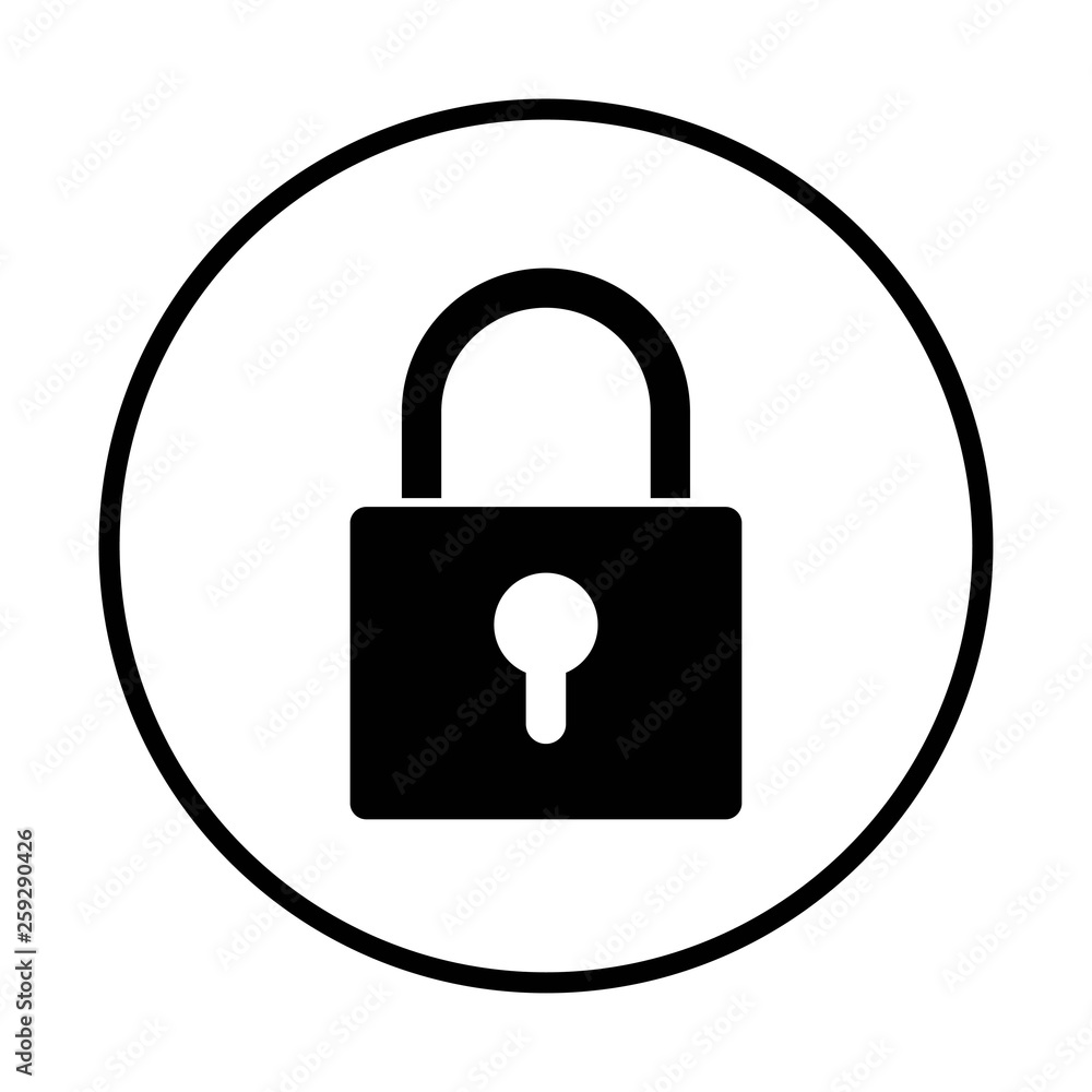 Lock icon vector. Encryption icon. Lock Icon in trendy flat style isolated. Security symbol in the black circle Lock icon vector. Encryption icon. Lock Icon in trendy flat style isolated. Security symbol in the black circle