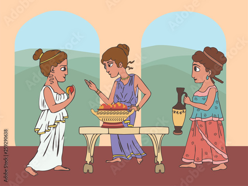 cartoon ancient greek women party