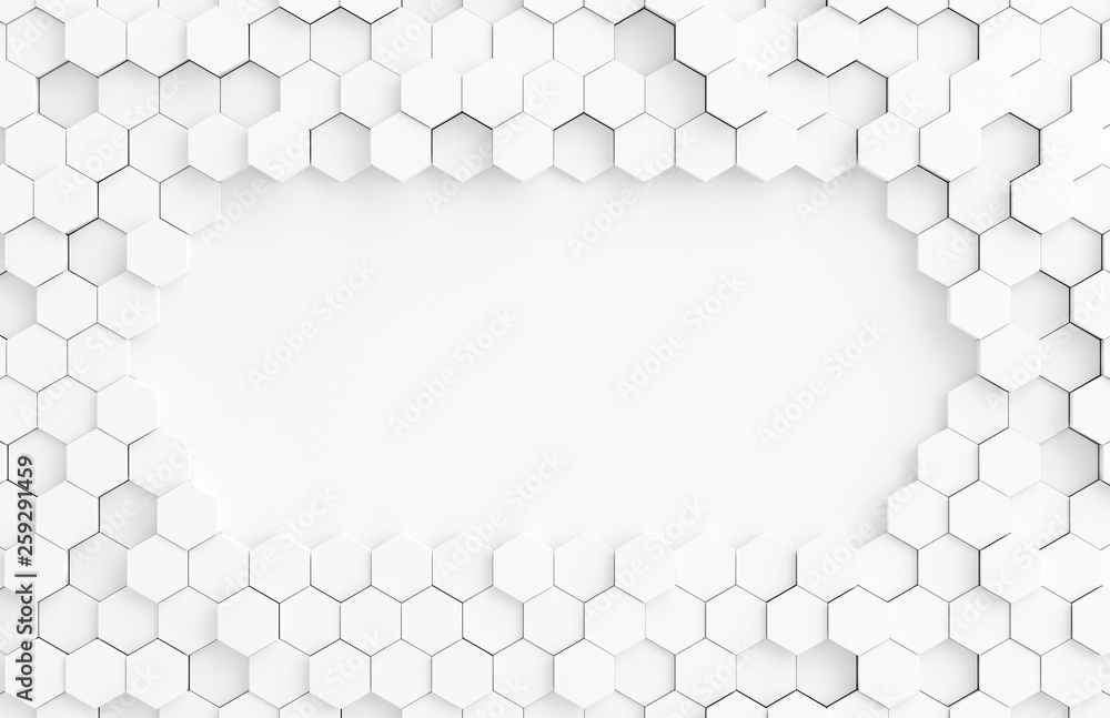 Fototapeta White hexagone background pattern 3D rendering