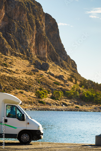 Camper car and Monemvasia island, Greece
