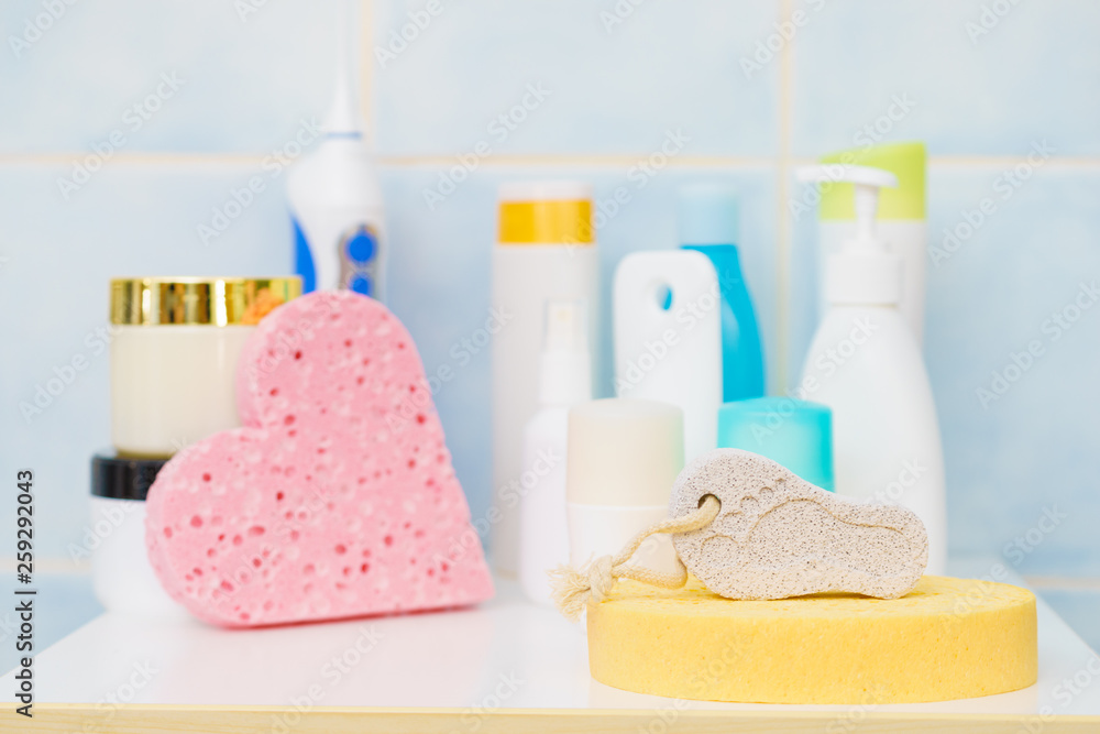Cosmetic products in bathroom Cosmetic products in bathroom