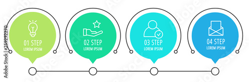 Modern line vector illustration. Infographic circles template with four elements, sectors, icons. Timeline designed for business, presentations, web design, workflow layout, diagrams with 4 steps
