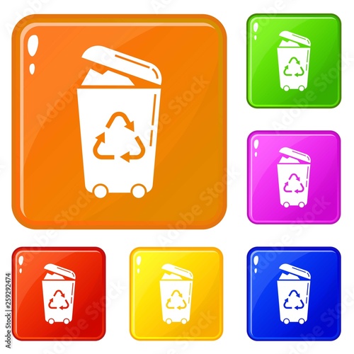 Recycle trash can icons set collection vector 6 color isolated on white background