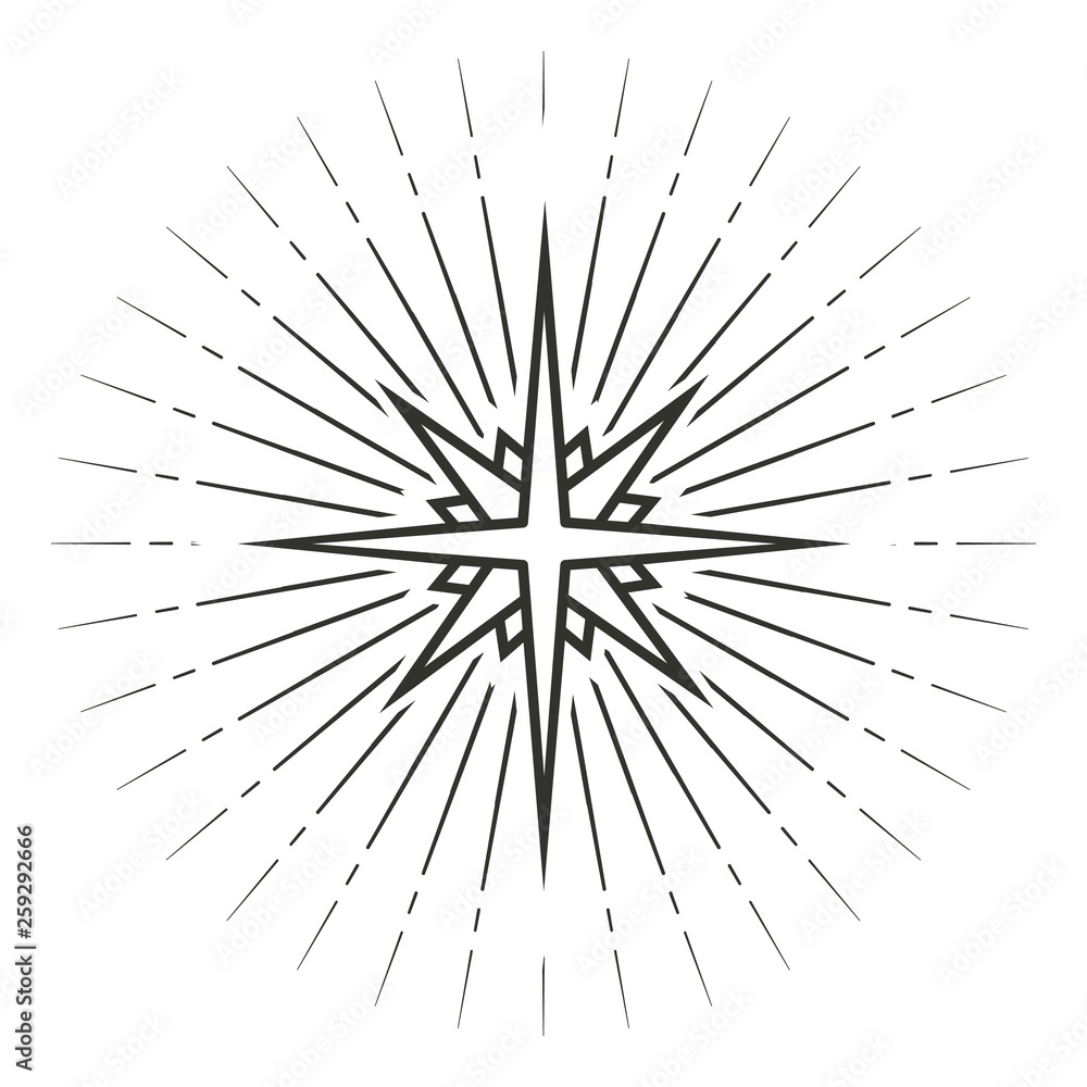 Stylized eight pointed star. Black and white linear drawing isolated on white background. EPS10 vector illustration Stylized eight pointed star. Black and white linear drawing isolated on white background. EPS10 vector illustration