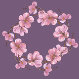 frame bezel flowers wreath apple tree pink.Spring flowers. Apple tree, sakura branch