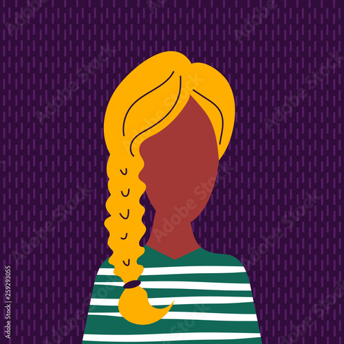 Сute avatar of blond woman with long hair. Icon of a pretty girl. Vector illustration.