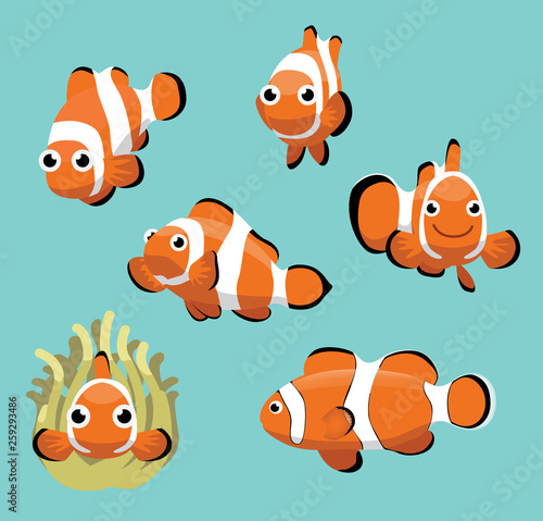 Obraz na płótnie Cute Clownfish Various Poses Cartoon Vector