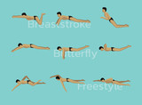 Swimming Type Poses Animation Motion Sequence Cartoon Vector