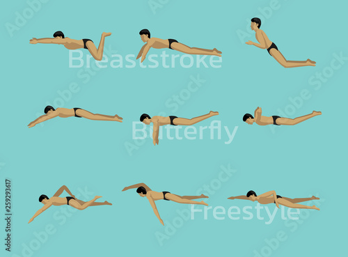Swimming Type Poses Animation Motion Sequence Cartoon Vector