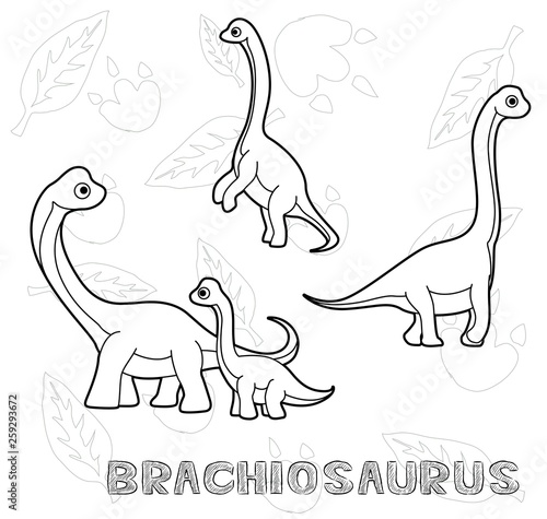 Dinosaur Brachiosaurus Cartoon Vector Illustration Monochrome