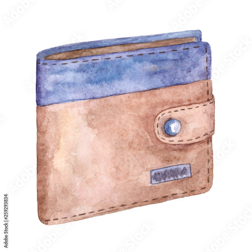 Watercolor wallet isolated on white background