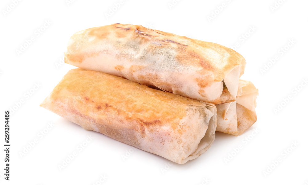 Tasty fried spring rolls on white background Tasty fried spring rolls on white background
