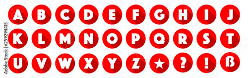 Lettres de l'alphabet dans cercles rouges