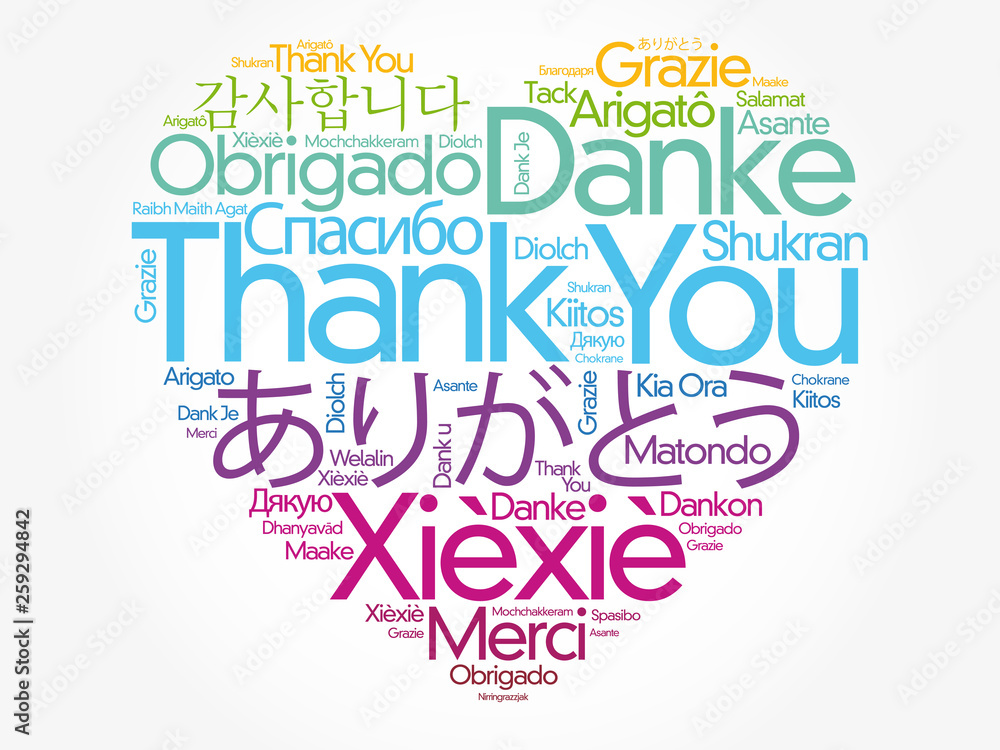 Thank You Love Heart Word Cloud in different languages, concept background Thank You Love Heart Word Cloud in different languages, concept background