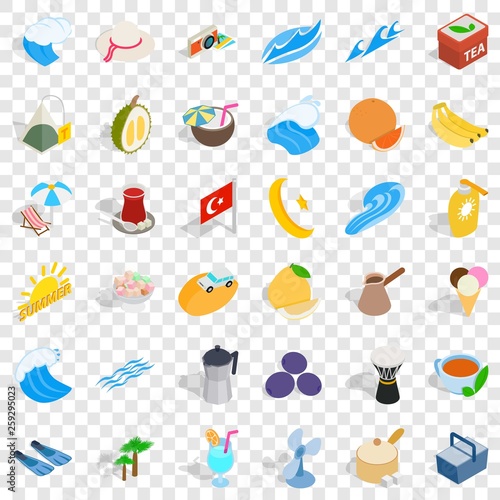 Turkey tourism icons set. Isometric style of 36 turkey tourism vector icons for web for any design