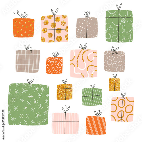 Bunch of presents, isolated illustrations set