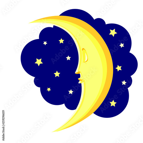 Sleeping moon in the night sky with the stars