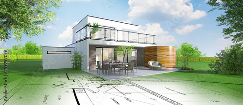 Stampa su tela Projet de construction d'une maison individuelle d'architecte