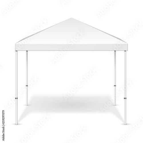 Mockup Promotional Outdoor Event Trade Show Pop-Up Tent Mobile Marquee. Mock Up, Template. Illustration Isolated On White Background. Ready For Your Design. Product Advertising. Vector EPS10