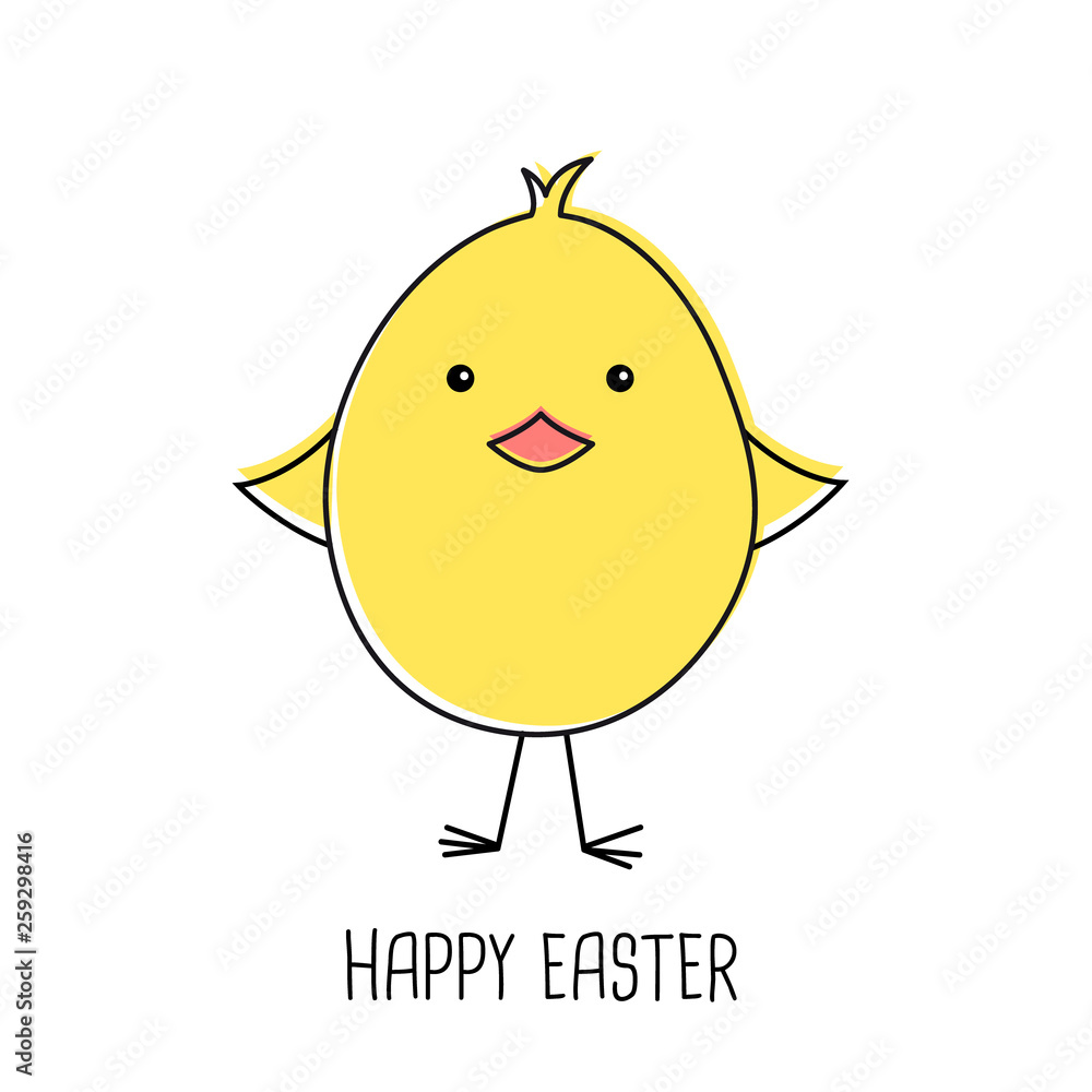 Fototapeta Śliczny kreskówki kurczątko, szczęśliwy Easter, wektorowa ilustracja
