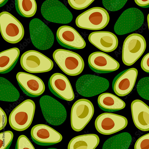 Wallpaper Mural Seamless pattern with hand drawn avocado on a black background. Torontodigital.ca