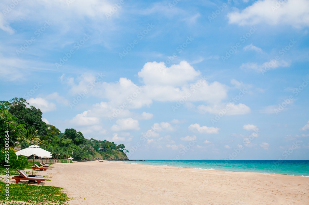 Beach bed and umbrella - summer at Bakantiang beach in Koh Lanta - Krabi, Thailand